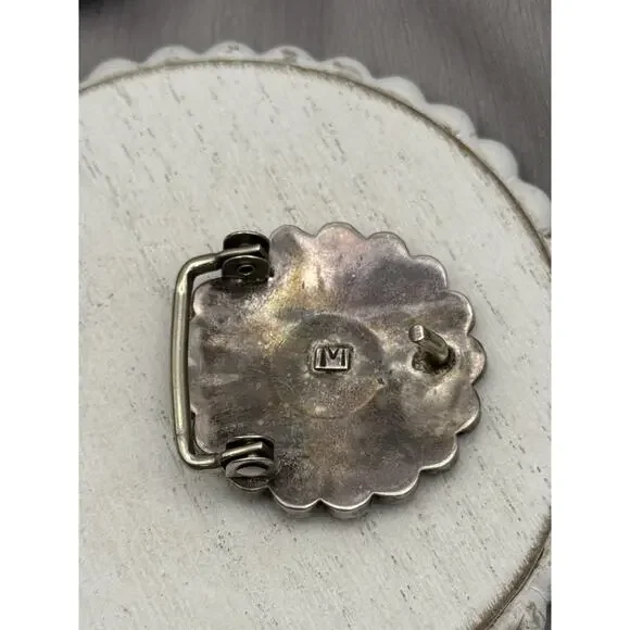 Vintage Native American Sterling Silver And Multi-Stone Inlay Belt Buckle 18.10G - Picture 4 of 6
